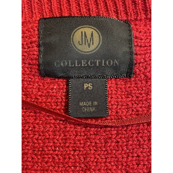 JM Collection Sweater Jacket Women Size Small Petite Red Sparkles Cotton Blend - Picture 6 of 12